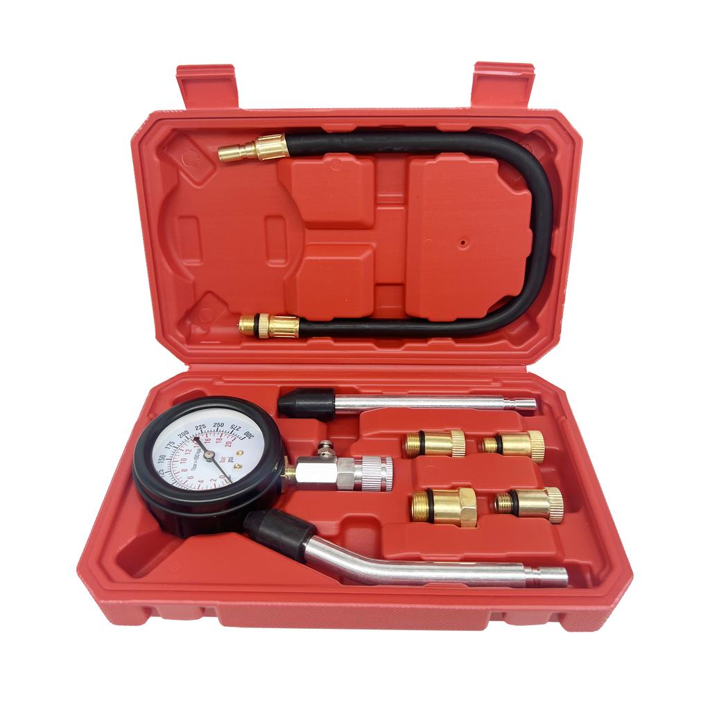 8pcs Petrol Engine Cylinder Compression Tester Kit Automotive Tool 0-300PSI Engine Cylinder Pressure Gauge for Petrol Gas Engine