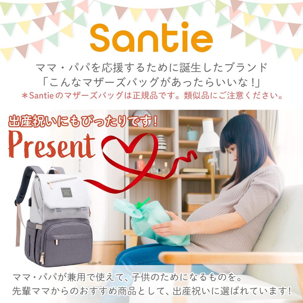 Santie Mother's Backpack, Large Capacity, 16 Pockets, Lightweight, Multifunctional, Baby Gift, Comfortable Outings (Gray/Black)