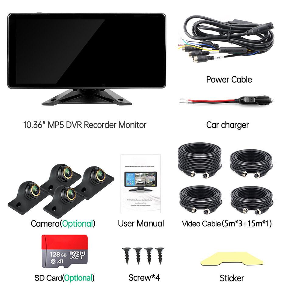 

10,36-дюймовый 4-канальный разделенный экран автомобильный MP5 DVR-монитор с 4 камерами 360 Mini AHD спереди и сзади для универсалов/автофургонов/внедорожников/MPV/фургонов without TF card