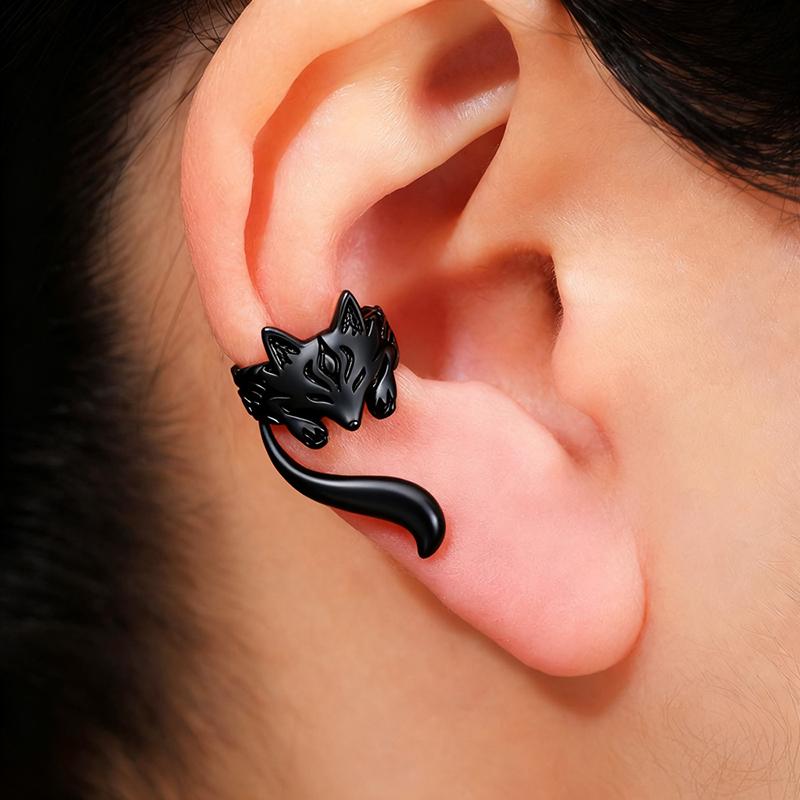 Huitan New Trendy Fox Shape Clip Earrings for Women Antique Silver Color 2023 Ear Cuff Earrings Statement Jewelry Drop Ship 1