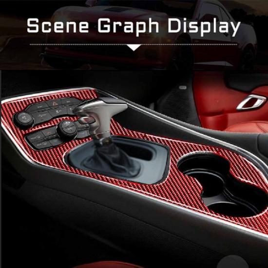 Red Carbon Fiber Gear Shift Panel Cover Trim For Dodge Challenger 2015-