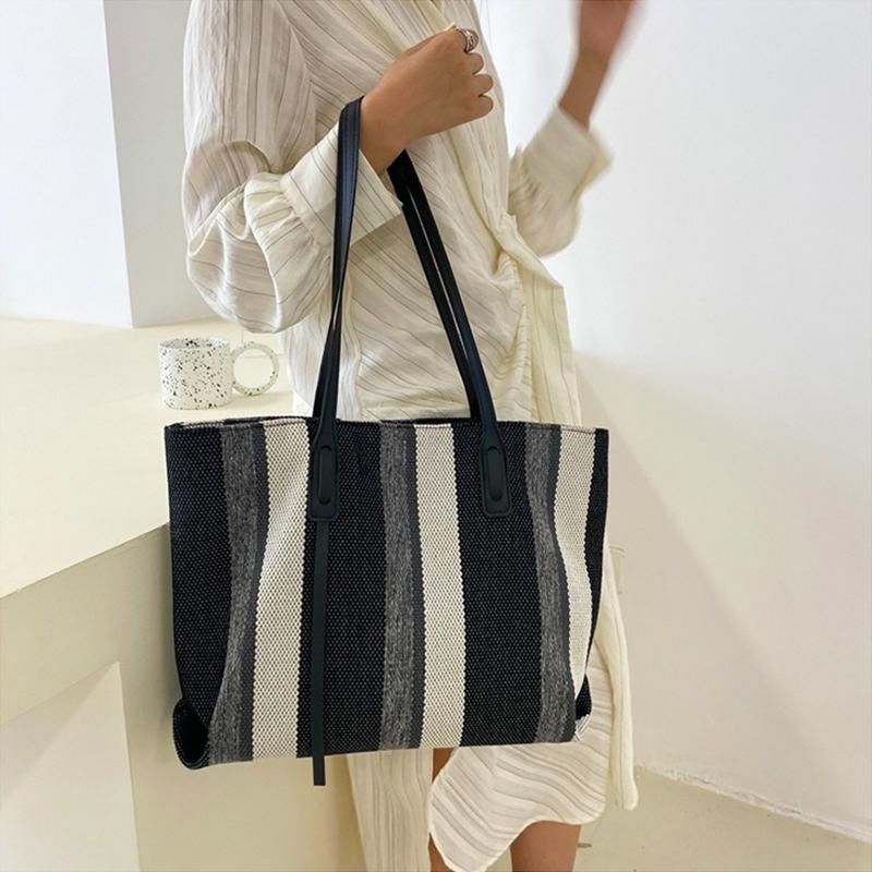 Large Capacity Shoulder Bag for Woman Fashion Stripe Handbag Shopping Bag Ladies Casual Tote Bag
