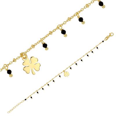 [R4980] - Handmade Silver Bracelet 'Cleopatra' Black Gold - 8 Mm (Clover)