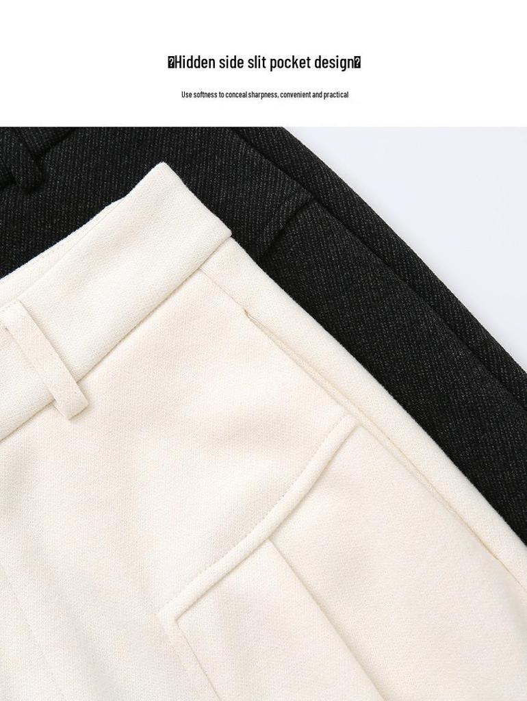 Aixuan Off-White Wool Wide-Leg Casual Pants - Women's High-End Straight-Leg Draped Pants for Autumn 2025