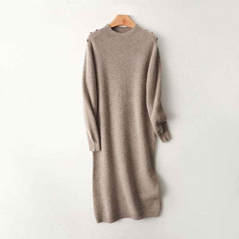 Women Sweater Dress 100% Wool TIDENOVEL O-neck Knit Long Pullover Winter Jumpers Wool Long Dress Female