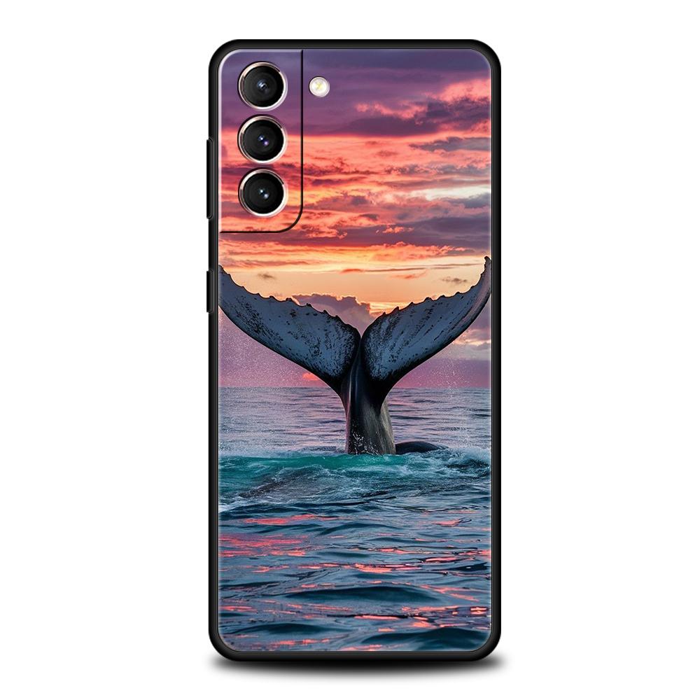 Ocean Whale Shark Swimming Phone Case For Samsung Galaxy S25 S24 S23 S22 Ultra S20 S21 FE 5G S10 S9 Plus S10E Soft TPU Cover