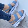 Summer New Large-size Women's Shoes Wide-sided One-word Buckle with Thick-soled Wedge Heel Fish Mouth Sandals Women