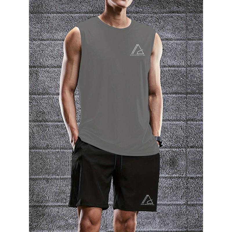 

Trendy Graphic Print Tank Top Shorts Set Soft Touch Wrinkle Resistant Easy Care XXL сірий