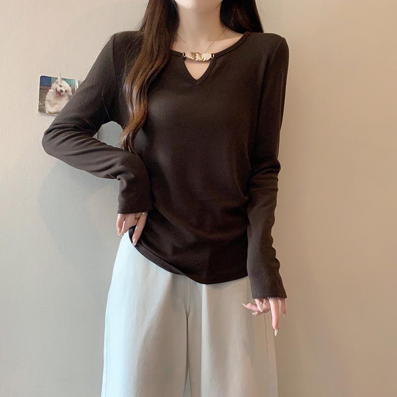 

Elegant Plus Size Versatile Women s T-shirt Base Layer 3X-Large кавовий