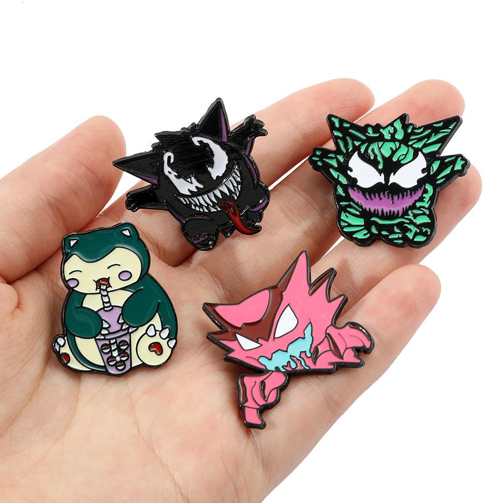 Funny Pokemon Metal Badge With Cartoon Character Design And Droplet Oil Craft
