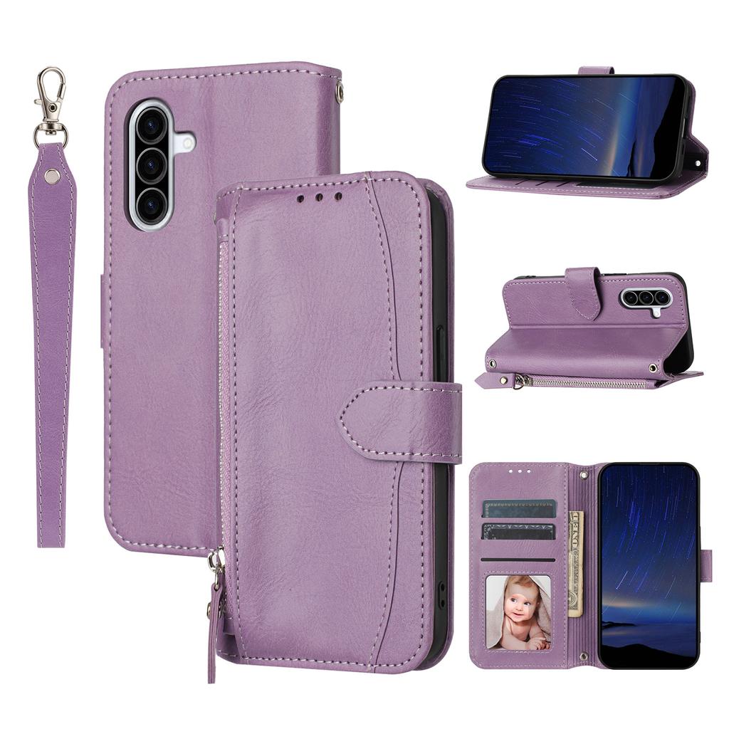 For Samsung Galaxy A17 5G/A17 4G/A26 5G Case Zipper Pocket Wallet Leather Phone Cover with Wrist Strap
