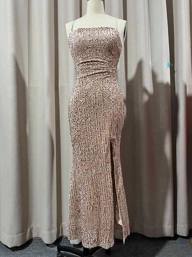 European & American Women's Sequin Slit High Waist Bridesmaid Evening Dress