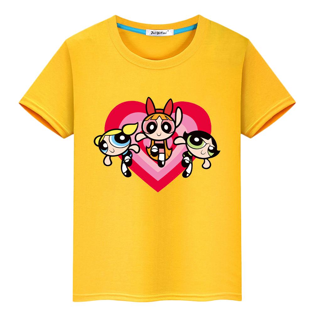 powerpuff girls print t shirt for kids boy 10year 100%Cotton Kawaii Tops anime Short  pride tshirt  y2k one piece  girl clothes