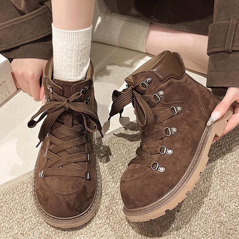 Women Suede Boots Platform Casual Shoes Basics High Quality Outdoor Western Boots Lace Up Fashion Comfortable Shoes Female 35-40