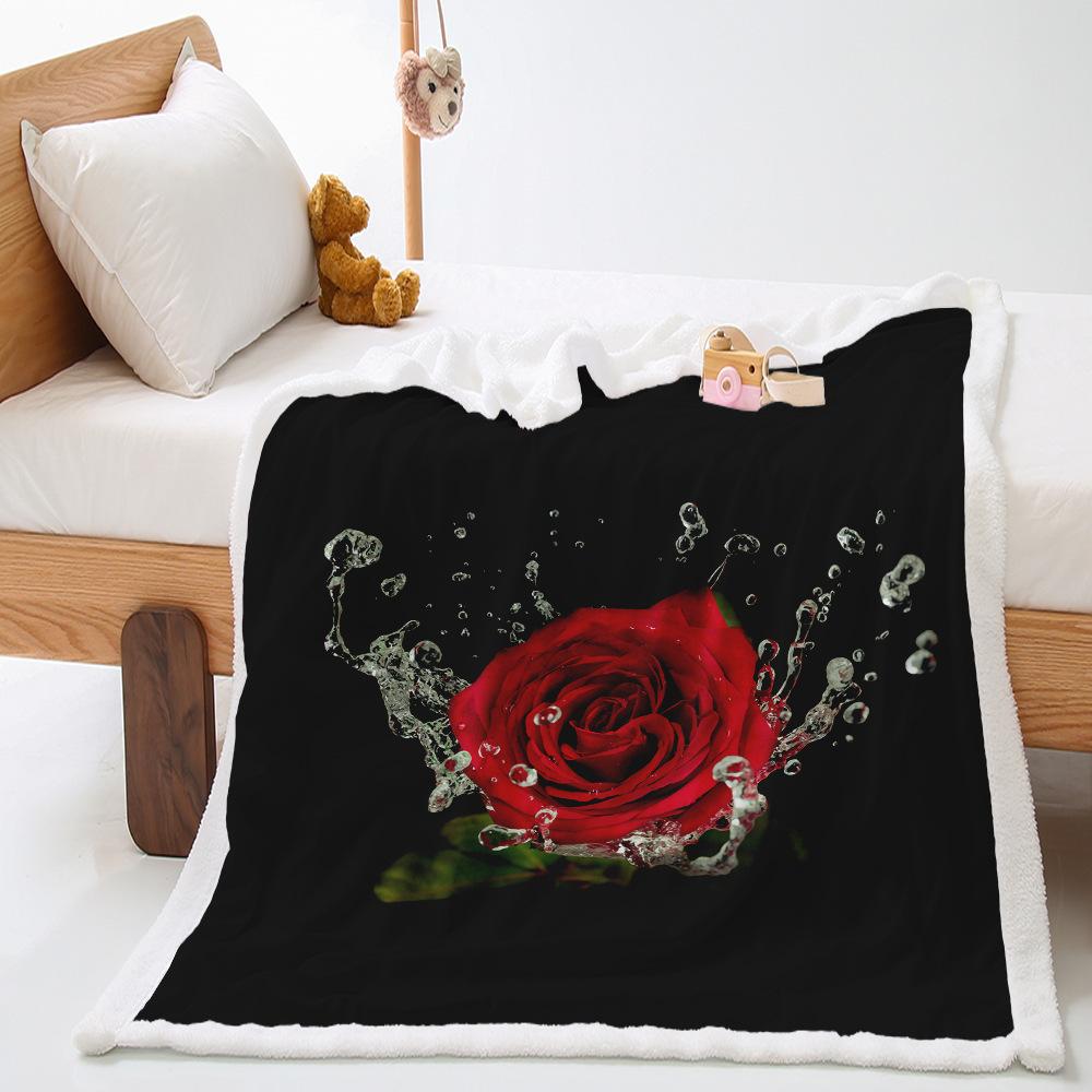 Valentine's Day Rose 2D Digital Printing Thickened Lamb Fleece Crystal Fleece Blanket One Piece Blanket