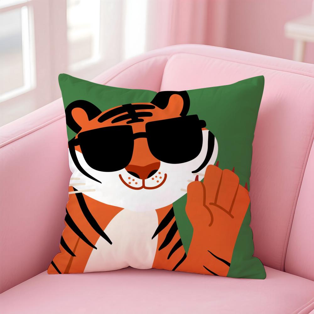 Funny And Fun Pictures Of Happy Animals Cushion Cover Linen Pillowcase Cover Soft Decor for Sofa Home Room
