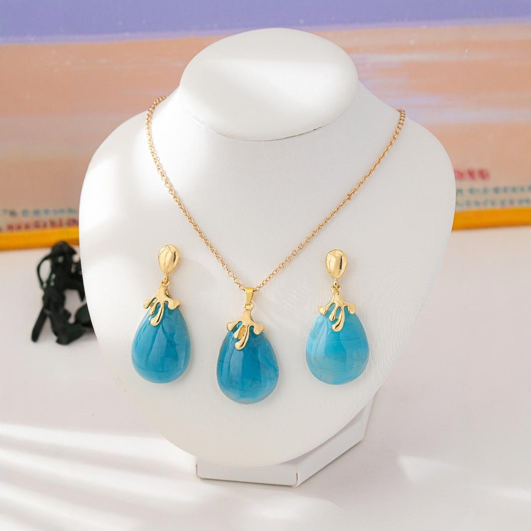 

Simple personality irregular pendant necklace earrings set синій