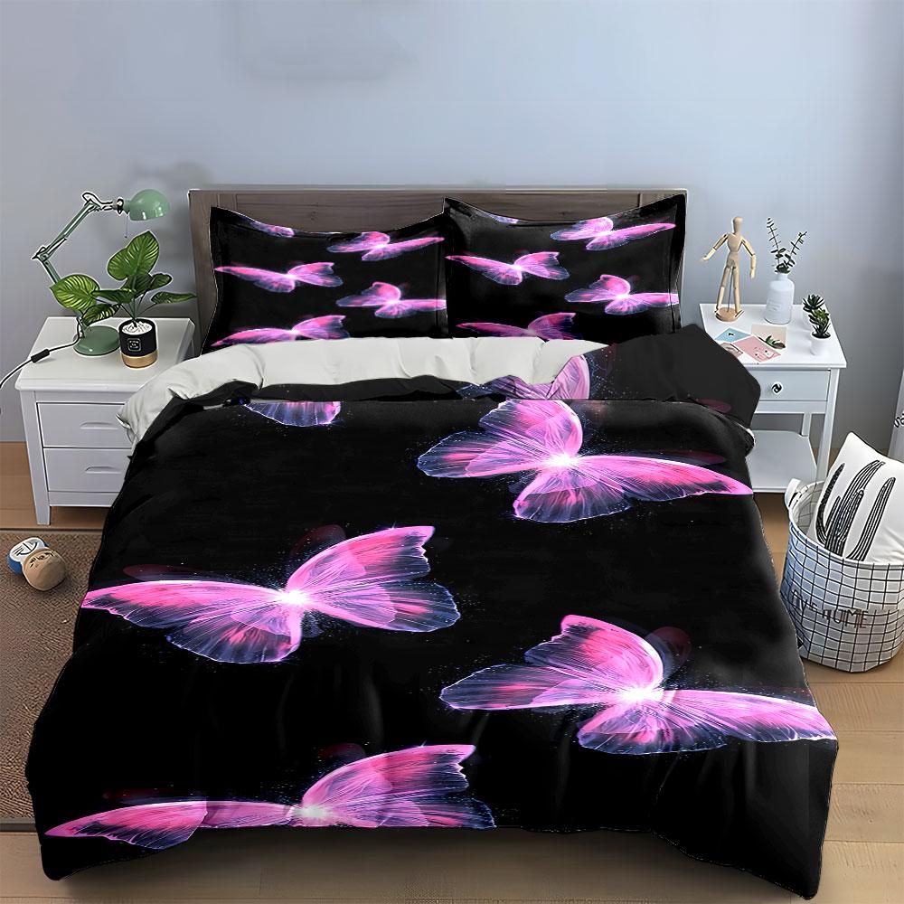 Pink Butterflies On Black. Bedding Sets Duvet Cover Sets Duvet Covers Pillowcases(1*Duvet Cover 2*Pillowcases Without Duvet Insert)