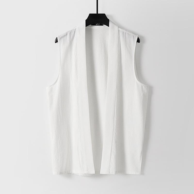 Men's Retro V-Neck Cotton Linen Sleeveless Vest - Breathable, Versatile, Plus Size, New Chinese Style.
