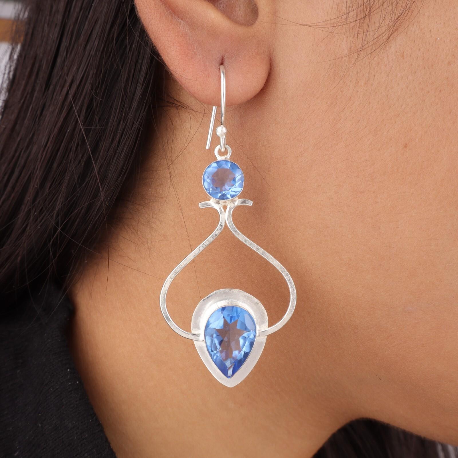 

Натуральный Танзанит Драгоценный Камень 925 Стерлинговое Серебро Ручная Работа Свадебные Серьги 2.07 EE-170-15