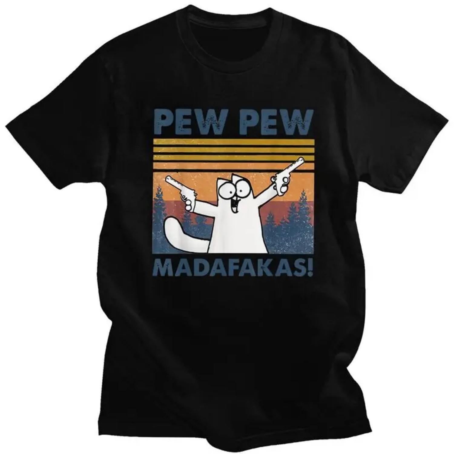 

Custom Pew Pew Madafakas Cat Crazy T Shirt for Men Pure Cotton Tshirt Tee T-shirt S чёрный