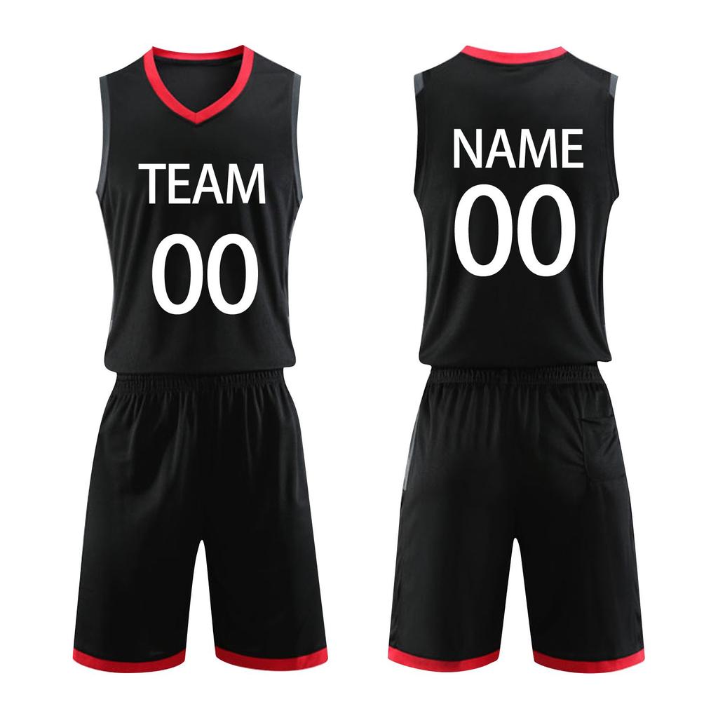Men's Sleeveless V Neck Basketball Uniform Set Athletic Team Sportswear with Striped Side Panel Design for Training