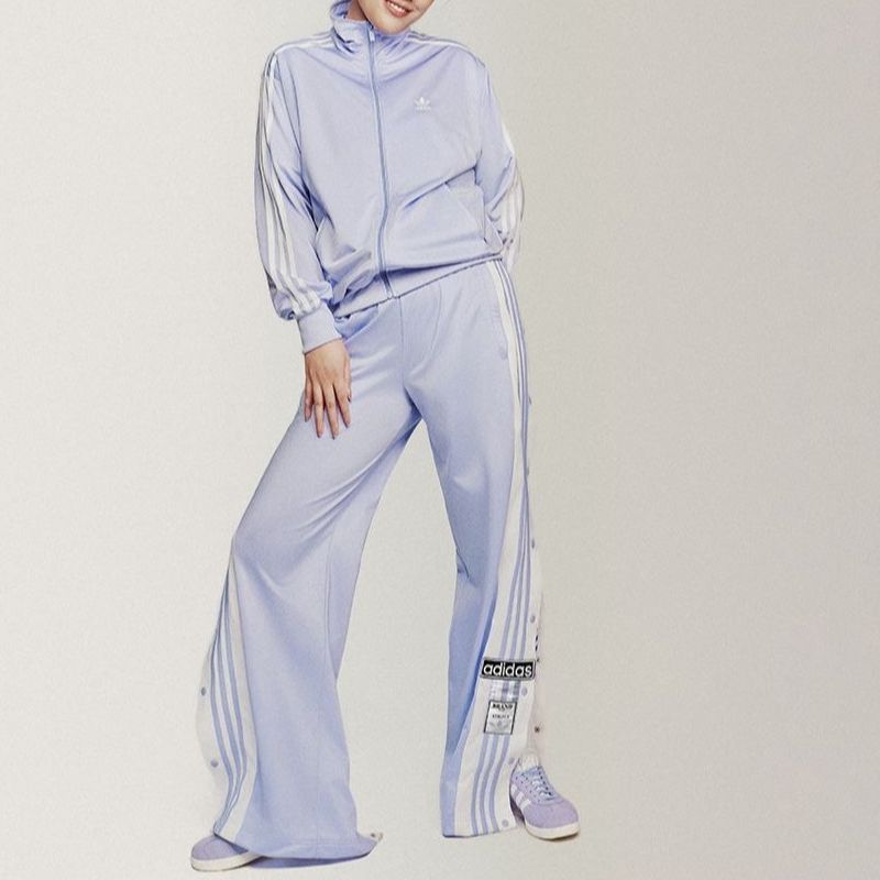 Adidas Originals Adicolor Series Striped Patchwork Joggers With Side Snap Buttons Women Bottoms Pastel-Lilac IP0625