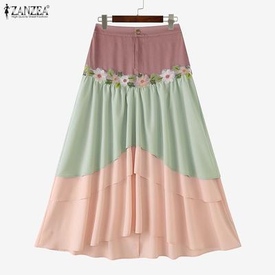 Women Floral Splice Loose Casual Elegant Long Skirts
