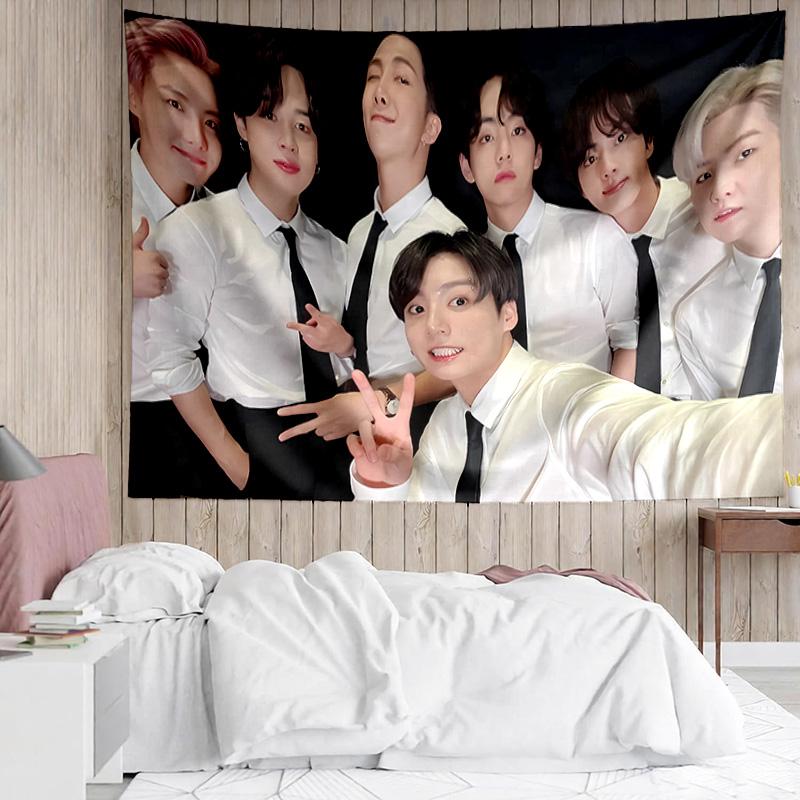 Kpop BTS1 Tapestry for Bedroom Aesthetic Classroom Tapestries Wall Hanging for Living Room Dorm Office,Ideal Creative Gift