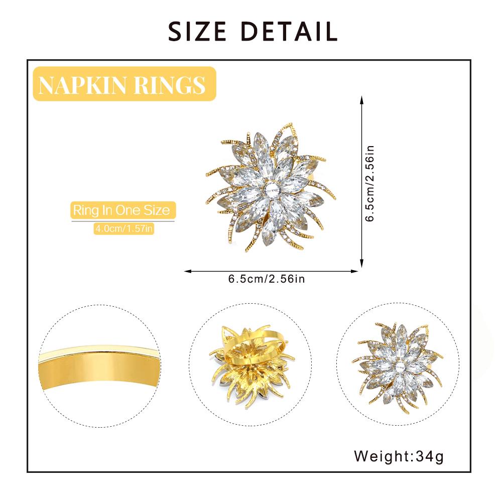 Držák kroužků na ubrousky Lotus Křišťálový květ Spony na ubrousky pro svatbu Den díkůvzdání Vánoční sváteční dekorace HWC93