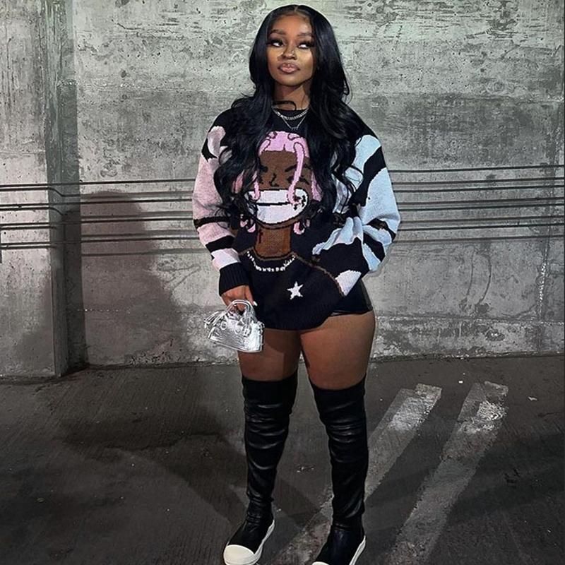 Vintage Cartoon Anime Gestrickte Pullover Männer Winter Übergroßen männer Rock Hip Hop Rap Pullover Frauen Jumper Hässliche Pullover