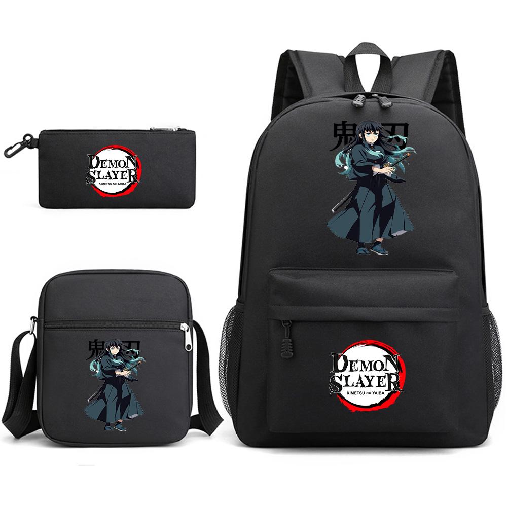 3Pcs/set Anime Demon Slayer Printed Backpack with Shoulder Bag Pencil Case for Teenager Student Boy Girl Waterproof Schoolbag