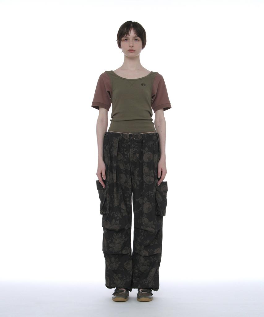PARTIMENTO WOMEN Scoop Neck Bat Sleeve Top_Khaki Green