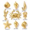 2 Pcs Ocean Charms 304 Stainless Steel Marine Life Shell Conch Shrimp Crab Starfish 18K Gold Plated Pendant DIY Necklace Making