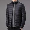 Herren Daunenjacke Slim: Kurz, Stehkragen, mit Kapuze, für Herbst und Winter