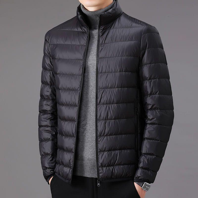 Herren Daunenjacke Slim: Kurz, Stehkragen, mit Kapuze, für Herbst und Winter