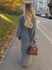 2024 Herbst/Winter Damen Grauer Locker Gestrickter Cardigan mit Langen Ärmeln