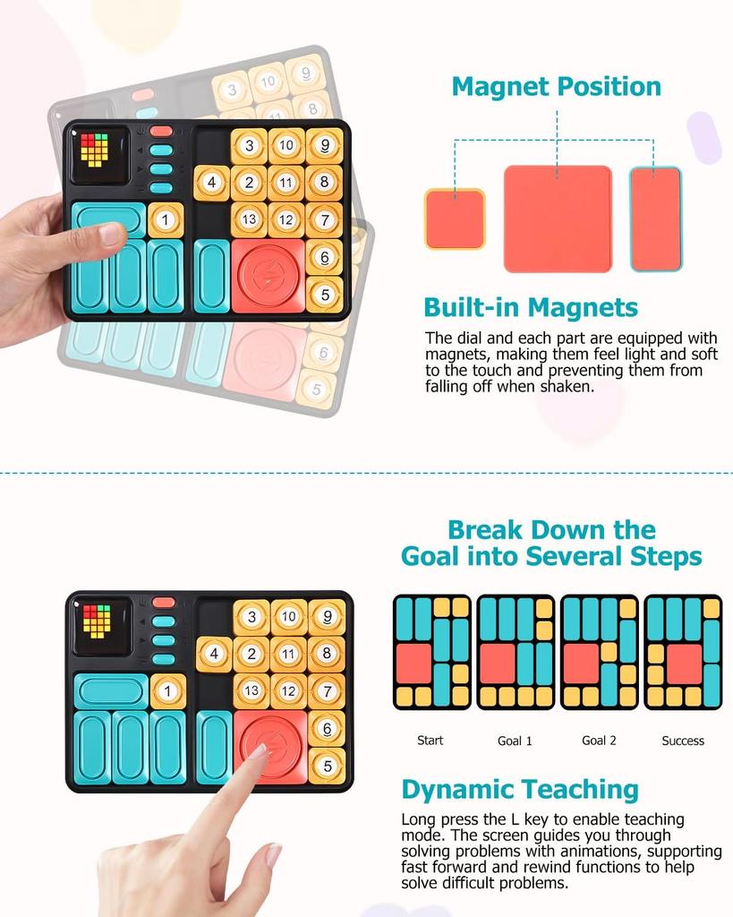 Super Slide Puzzle Handheld Thinking Game, Magnetic Logic Training Slide Puzzle, Travel Fidget Toy Development for All