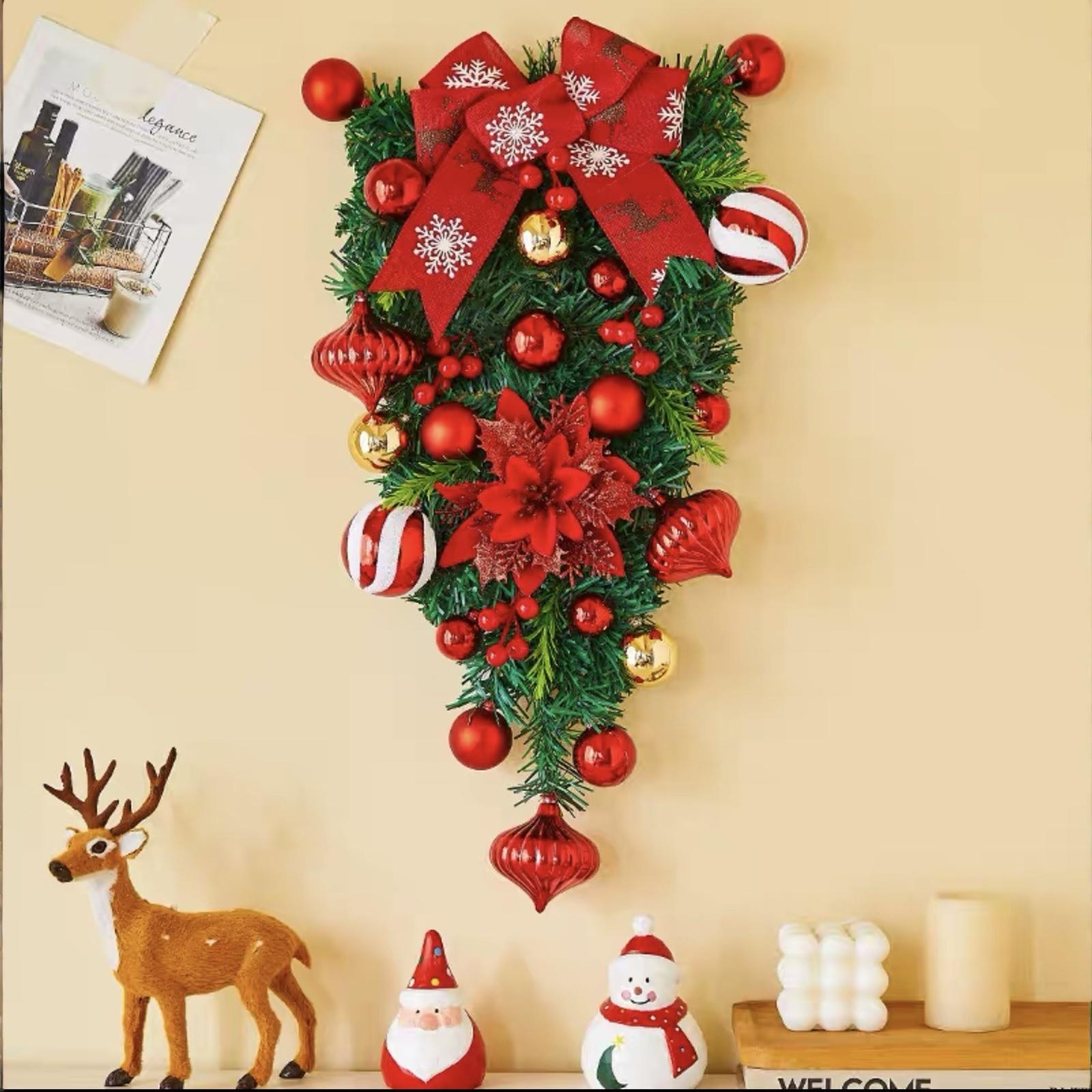 

Festive 50cm/19.68inch Christmas Wreath - American Holiday Decoration with Red Bow, Cones & Berries