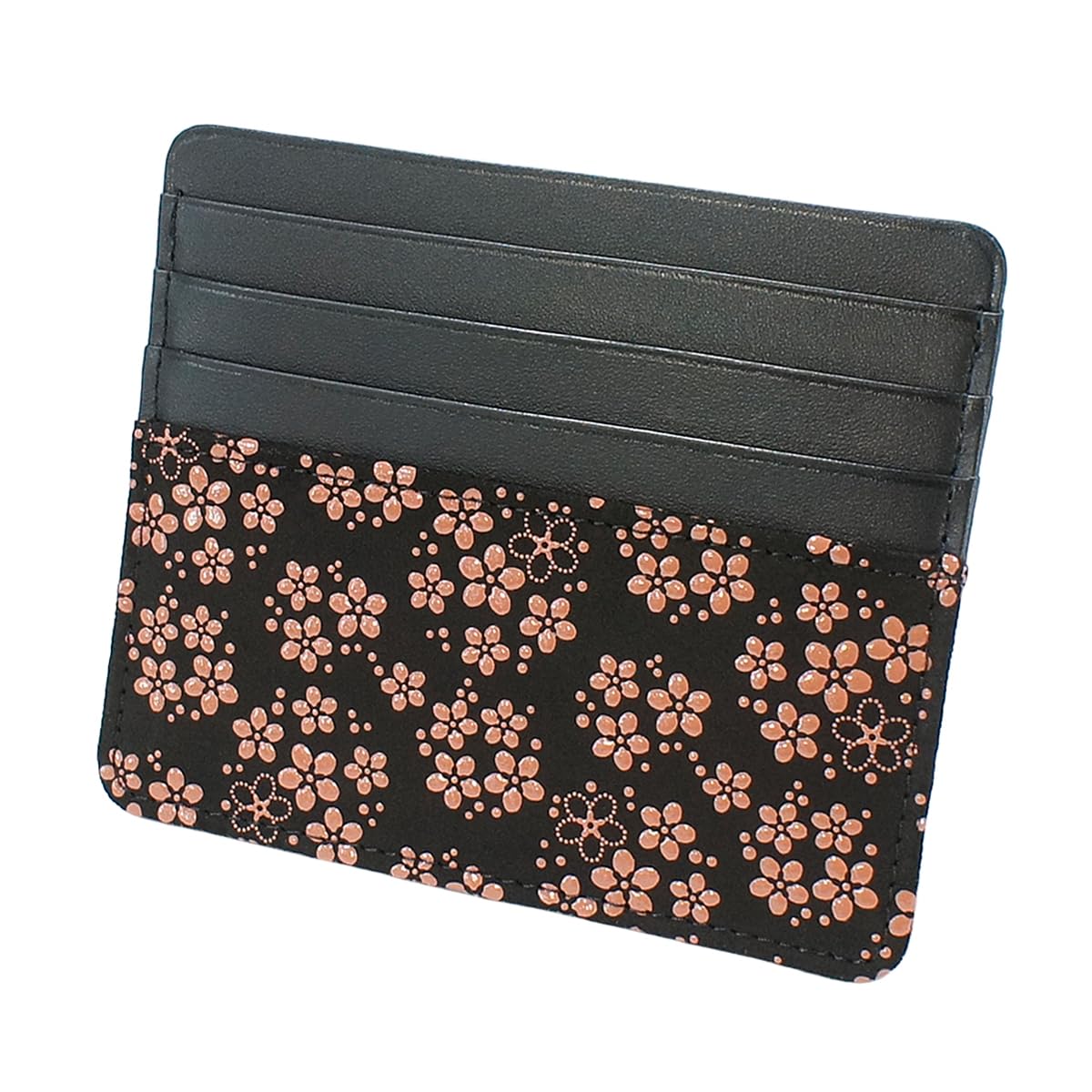 

Indenya Slim Card Case, Thin, Deerskin Leather with Black and Pink Lacquer, Forget-me-not Pattern, 2530-51-181