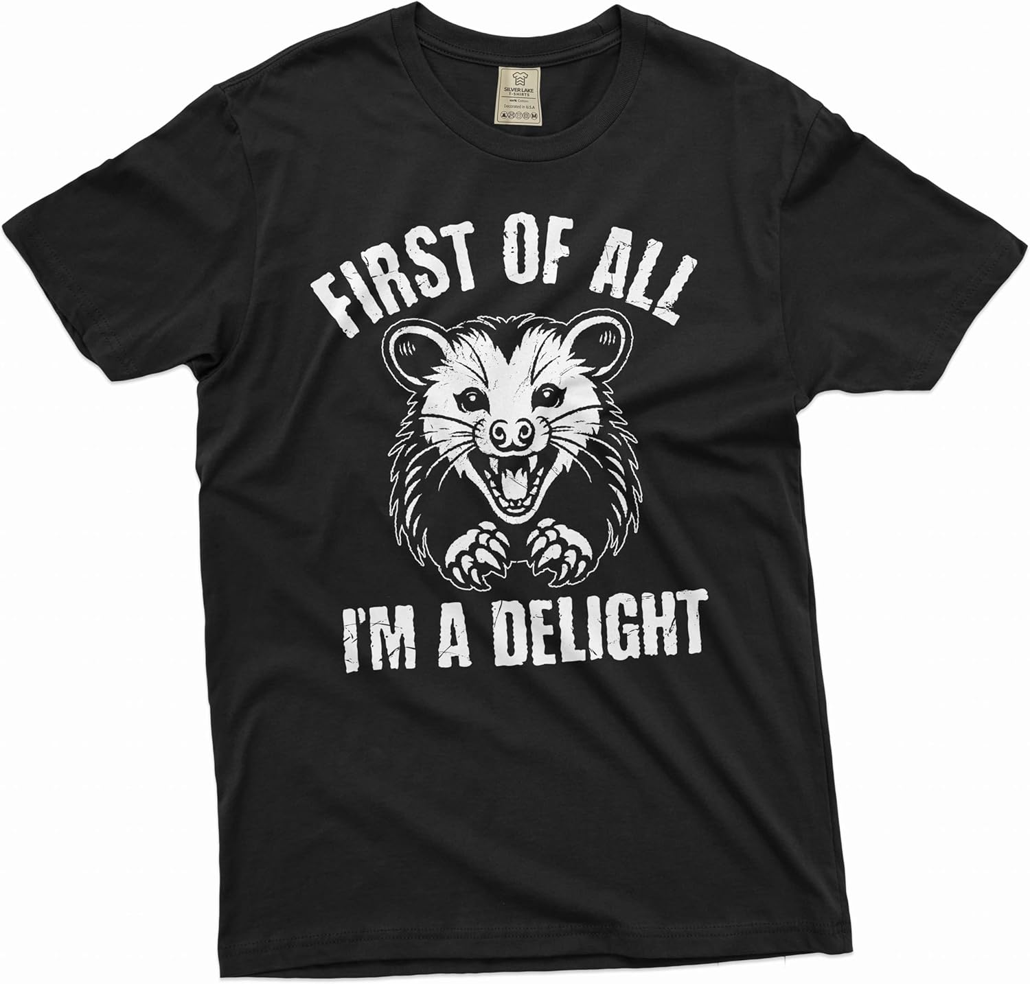 Men s Funny First of All I am a Delight T-Shirt Angry Opossum Funny tee Shirt S разноцветный
