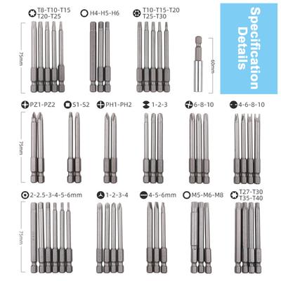 Jeu de 50 Embouts de Tournevis Jeu d'Embouts de Sécurité Extra Kit de Tournevis Magnétique Jeu d'Embouts de Tournevis pour Perceuse Embouts de Tournevis avec Boîte de Rangement Embouts Hexagonaux Étoilés