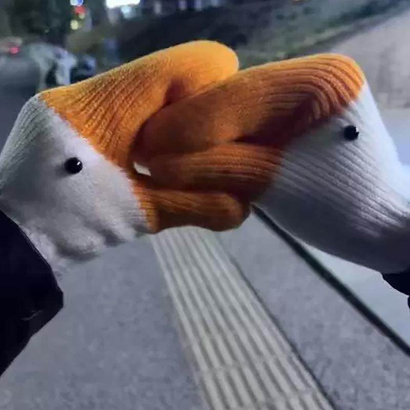 1Pair Cute Funny Goose Knitted Gloves For Women Winter Fleece-Lined Thickened Double-Layer Warm Coldproof Gloves