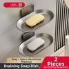 2Pcs Self Adhesive Soap Drain Box Punch-Free Soap Dish Holder Soap Storage Tray  Household