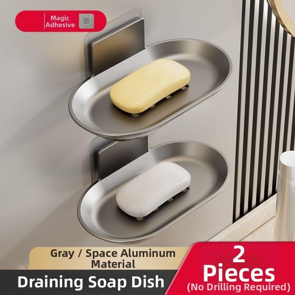 2Pcs Self Adhesive Soap Drain Box Punch-Free Soap Dish Holder Soap Storage Tray  Household