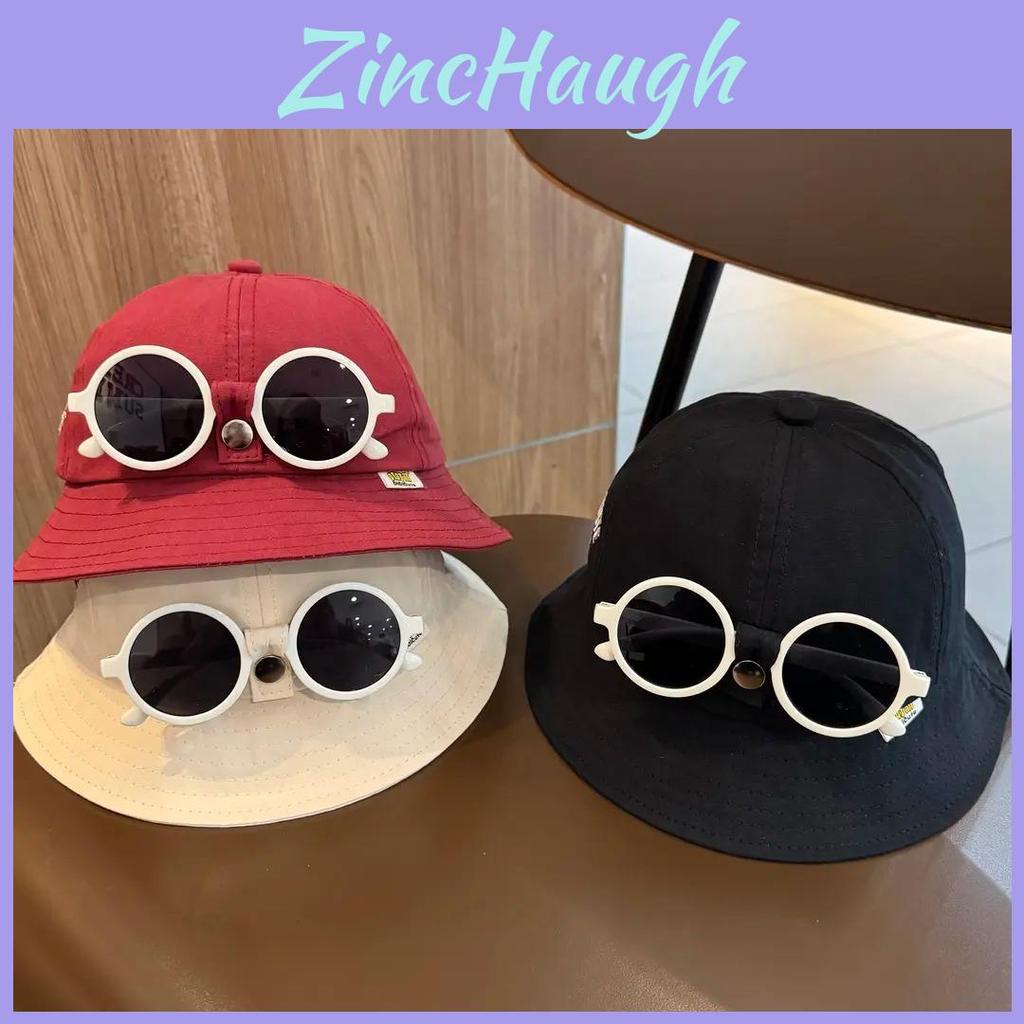 Summer Childrens Cotton Fisherman Hat With Removable Sunglasses Sun Protection For Outdoor Play