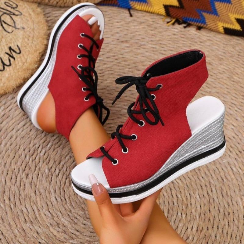 

Roman Sandals Women s Round Toe Open Toe Strappy Platform Slide-proof Heels 36 красный
