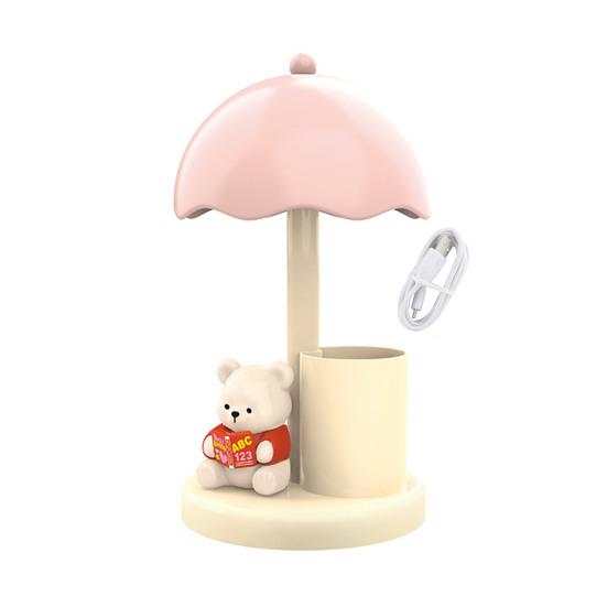 Night Light 3 Brightness Levels Adjustable Soft Warm Light USB Rechargeable Bear Desk Lamp with Pen Holder Sleeping Study Decor