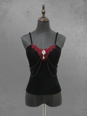 Rosegal Gothic Layered Beading Chain Applikation Strass Dekor Gestreiftes Beflocktes Cami Top