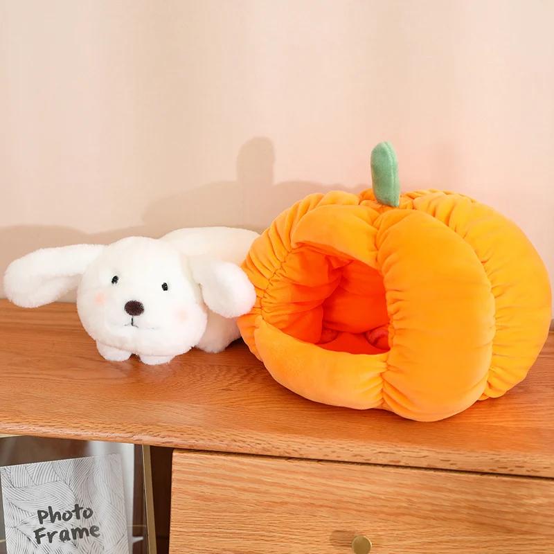 Lovely Cat Plush Toy Stuffed Soft Dog Doll Comfortable Sleeping House Pumpkin Nest Pet Halloween Decoration Children Gift